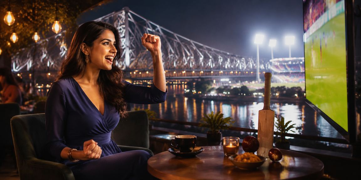 Evening view of Kolkata Howrah Bridge and cricket betting