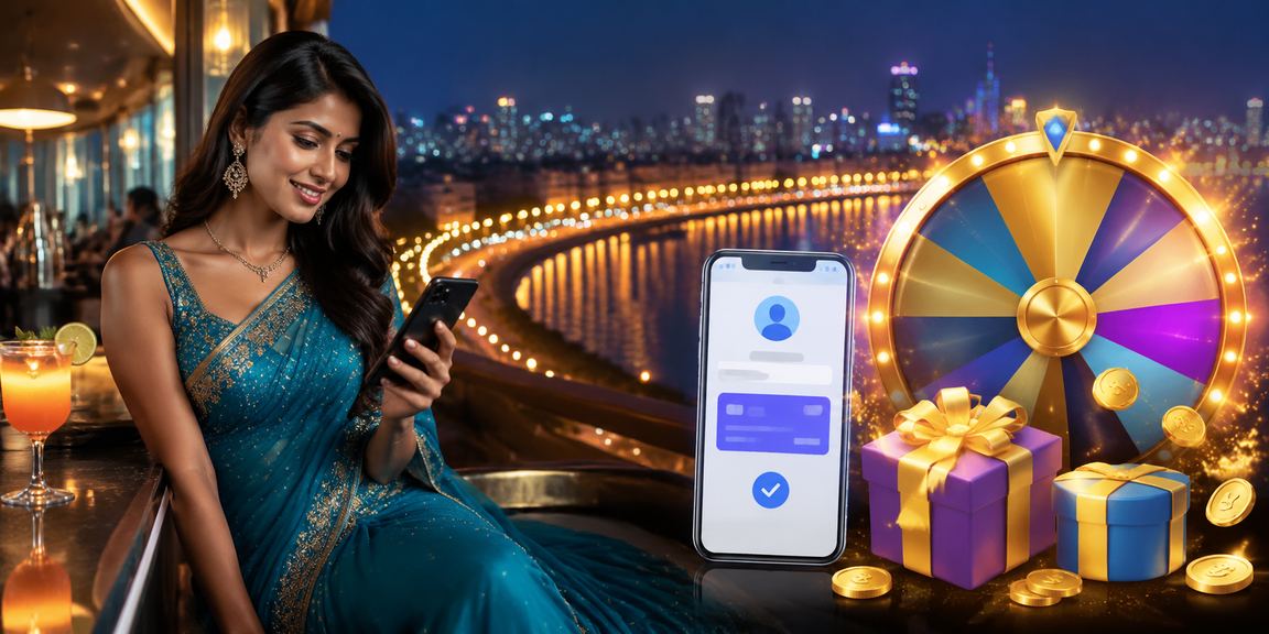 Mumbai Marine Drive with casino and roulette night scene